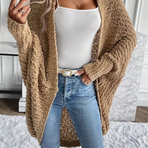 Khaki Casual Womens Batwing Sleeve Open Front Cardigan - Picture 3 of 4